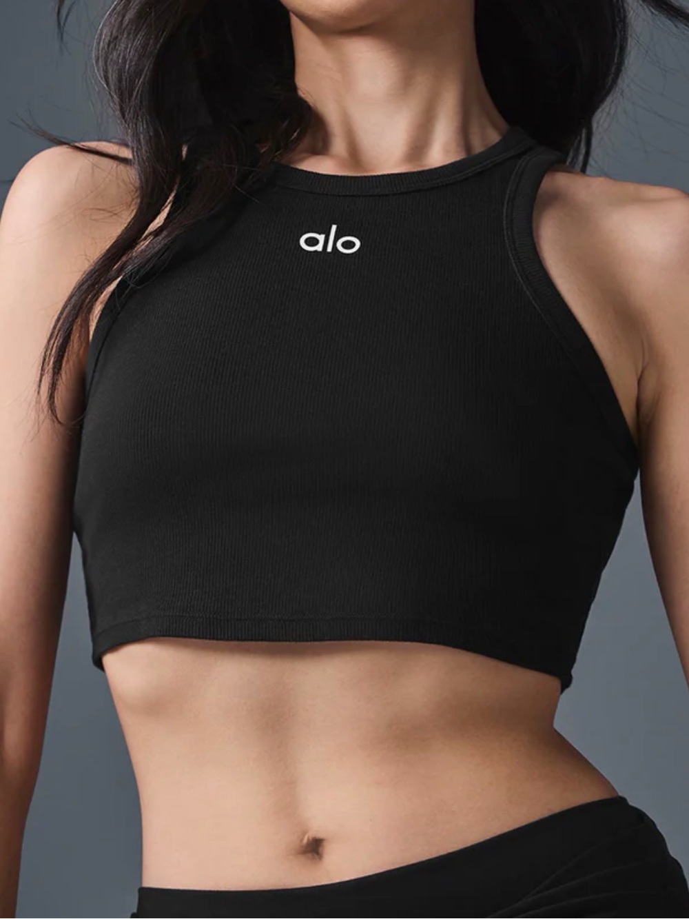 ALO Yoga Black Ribbed High-Neck Sports Crop